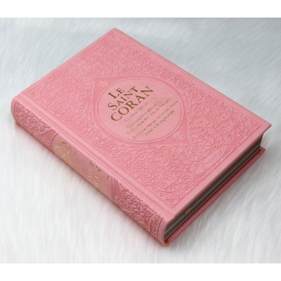 Le Saint Coran Rainbow (Arc-en-ciel) - Bilingue français/arabe - transcription phonétique - Edition de luxe - Couverture Cuir Rose Claire dorée