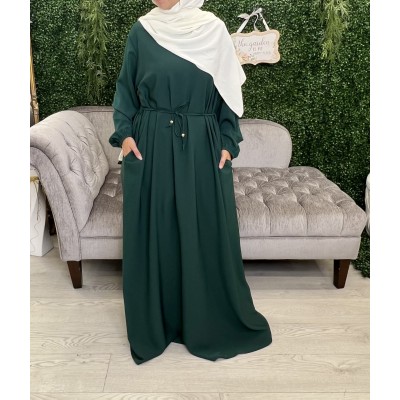 Abaya uni avec poche emeraude