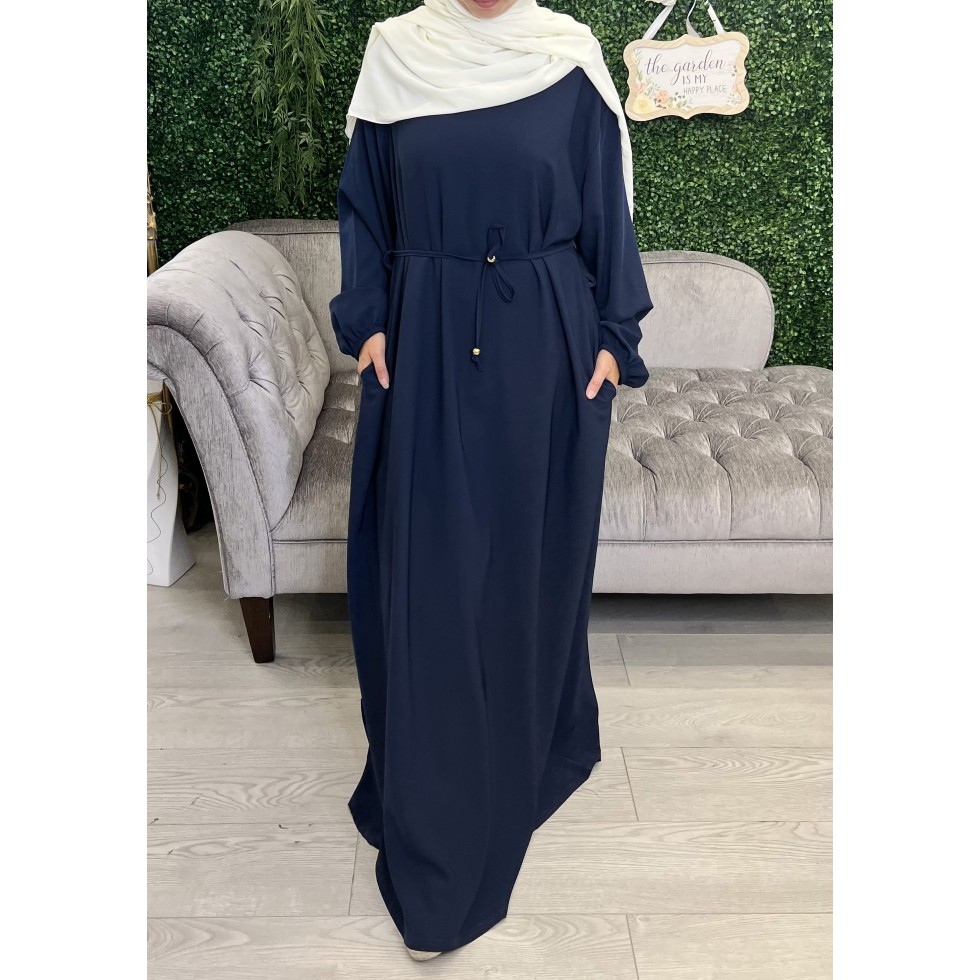 Navy blue abaya 1 size with pocket- Boutique Takwa